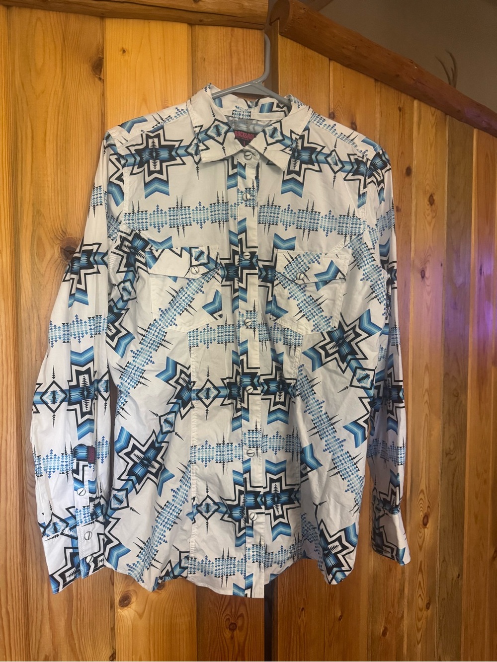 Rock & Roll Denim - Youth Button-Down Shirt with Blue Geometric Print
